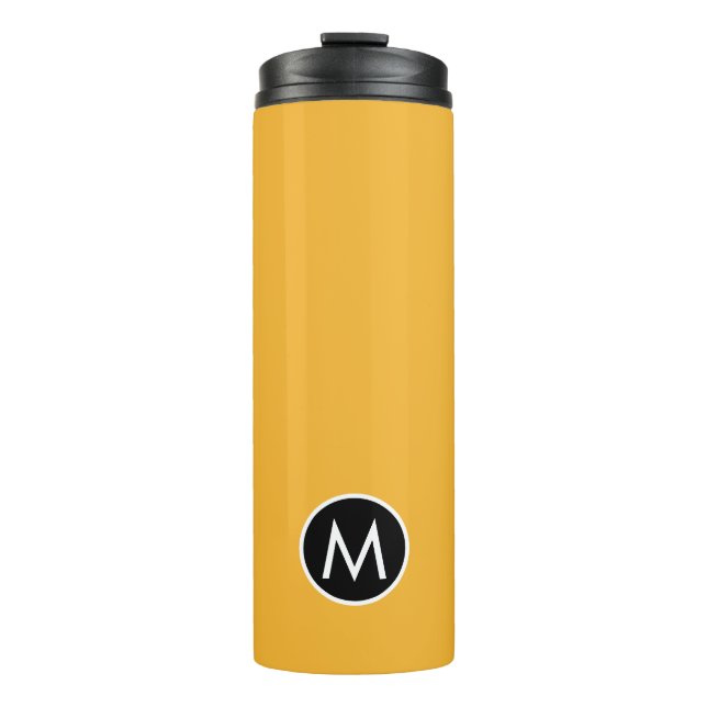 Moderne stilvolle Mustard Yellow Monogram Travel M Thermosbecher (Vorderseite)