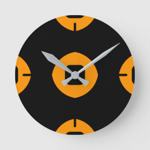 Moderne, stilvolle Orange und Schwarz Runde Wanduhr
