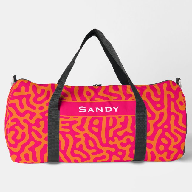 Moderne stilvolle orangefuchsien-Monogramm-Name Duffle Bag (Vorderseite)