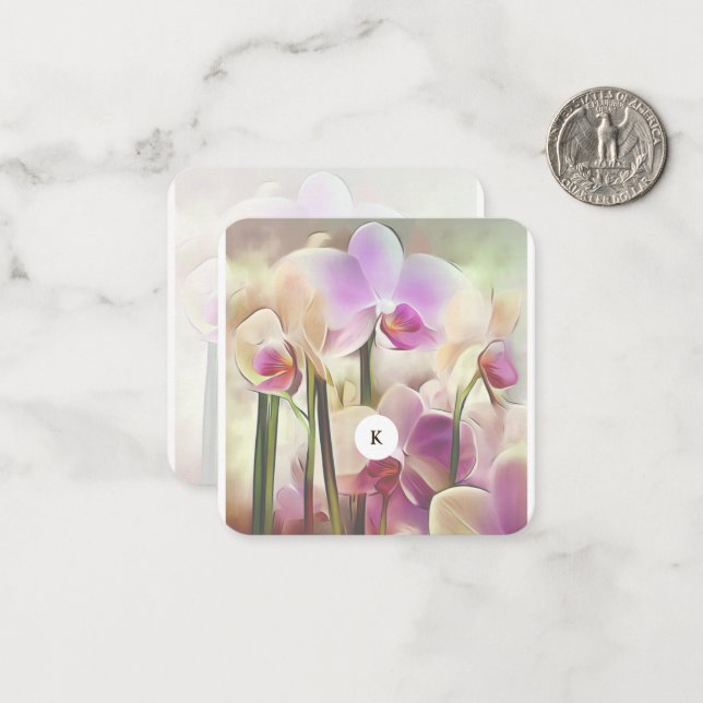 Moderne, stilvolle Orchids | Initial hinzufügen Mitteilungskarte (Vorderseite/Rückseite Beispiel)