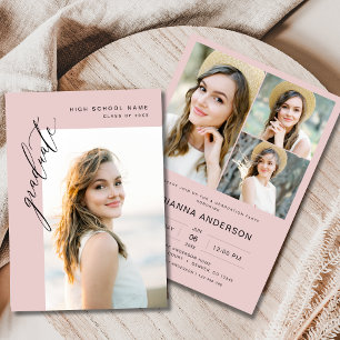 Moderne, stilvolle Pink Foto Graduation Party Einladung