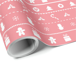 Moderne, stilvolle, rosa-weiße Weihnachtsikonen-Ve Geschenkpapier