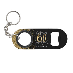 Moderne stilvolle Schwarz und Gold glitten 60. Geb Mini Flaschenöffner