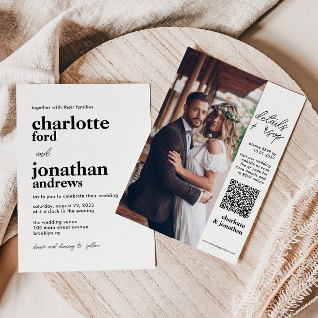 Moderne, stilvolle Typografie QR Code Foto Wedding Einladung (Von Creator hochgeladen)