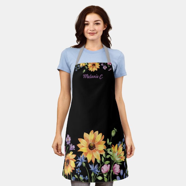 Moderne stilvolle Wildblume Sonnenblumen Kochen Sc Schürze (Getragen)