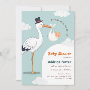 Moderne Storch-Speziallieferung Baby Shower für Ju Einladung