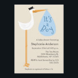 Moderne Stork Baby Shower Einladung - Junge<br><div class="desc">Eine wunderschöne,  moderne Babydusche mit einem Storch!</div>
