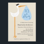 Moderne Stork Baby Shower Einladung - Junge<br><div class="desc">Eine wunderschöne,  moderne Babydusche mit einem Storch!</div>