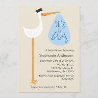 Moderne Stork Baby Shower Einladung - Junge