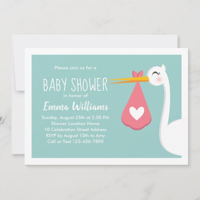 Moderne Stork Bird Niedlich Baby Shower Einladunge Einladung (Vorderseite)