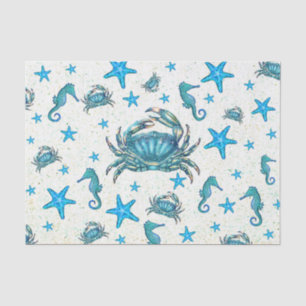 Moderne Strand Blaue Krabbe Seestern Seepferdchen  Seidenpapier