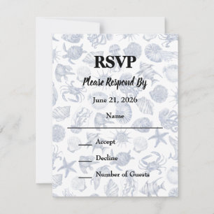 Moderne Strand Küsten Aquarell Hochzeit Blau RSVP Karte