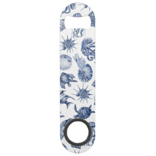 Moderne Strand Küsten Aquarell Hochzeit Blau Speed Flaschenöffner