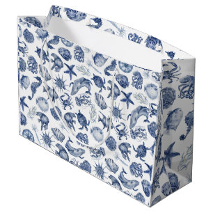 Moderne Strand Küstenwasserfarbe Hochzeit Blau Große Geschenktüte