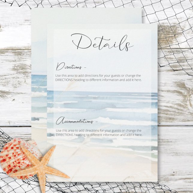 Moderne Strandfarben - Hochzeitsdetails Begleitkarte (Modern Seaside Watercolor Beach Wedding Details Enclosure Card)