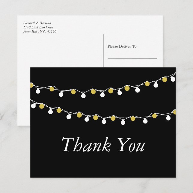 Moderne Streichlichter, White/Gold Hochzeit Vielen Postkarte (Vorne/Hinten)