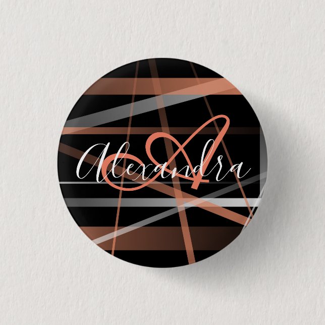 Moderne Streifen Abstract Pattern Korallen Monogra Button (Vorderseite)