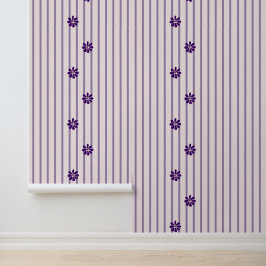 Moderne Streifen aus Violett und Blüten - Lila Blü Tapete