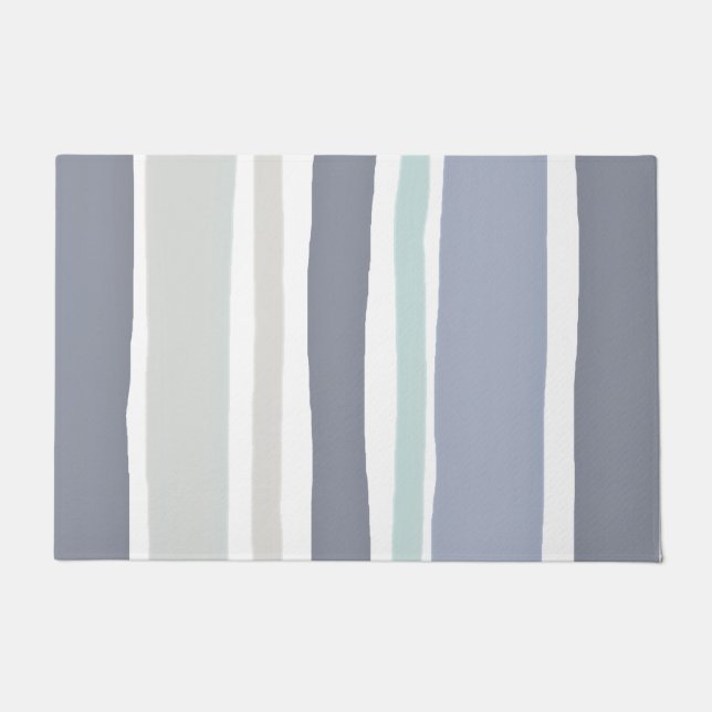 Moderne Streifen blau und grau Fußmatte (Vorderseite)