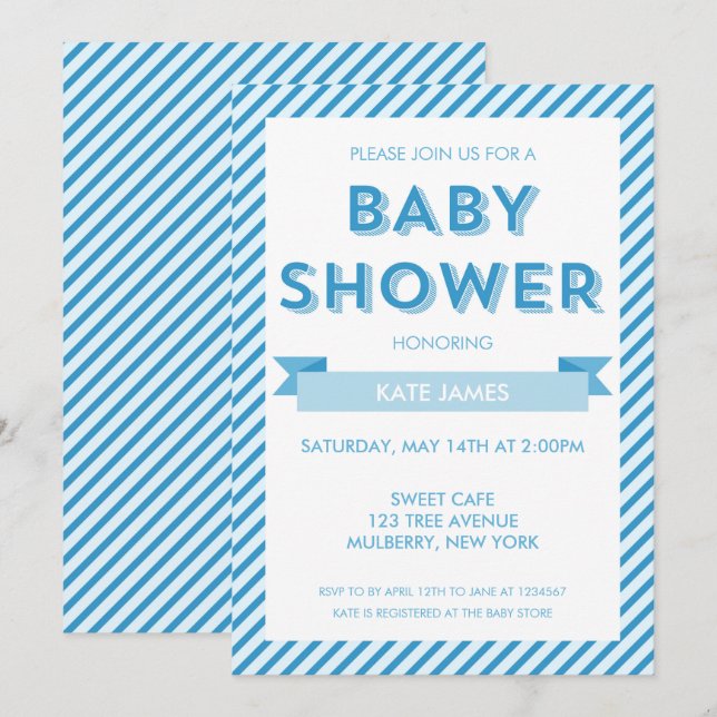 Moderne Streifen Blue Baby Dusche Einladung (Vorne/Hinten)