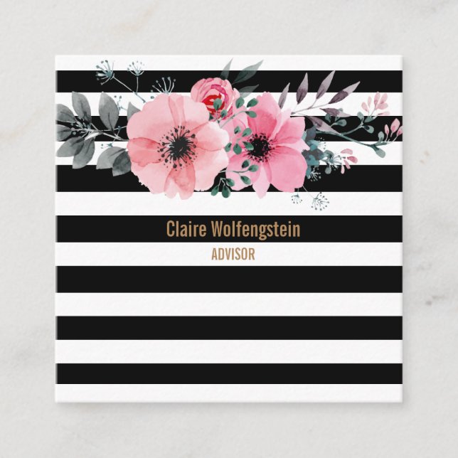 Moderne Streifen Blume Beruflich Platz Quadratische Visitenkarte (Vorderseite)