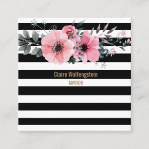 Moderne Streifen Blumen Professionell Quadratisch Quadratische Visitenkarte