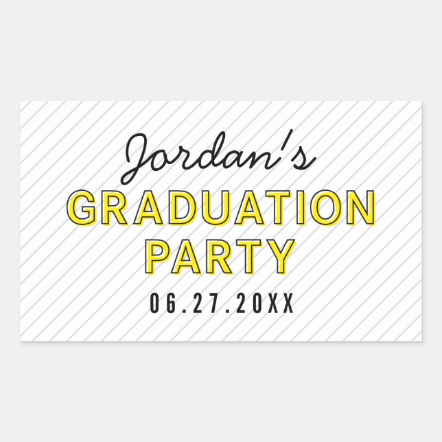 Moderne Streifen Gelbe Graduierungsparty Rechteckiger Aufkleber (Vorderseite)
