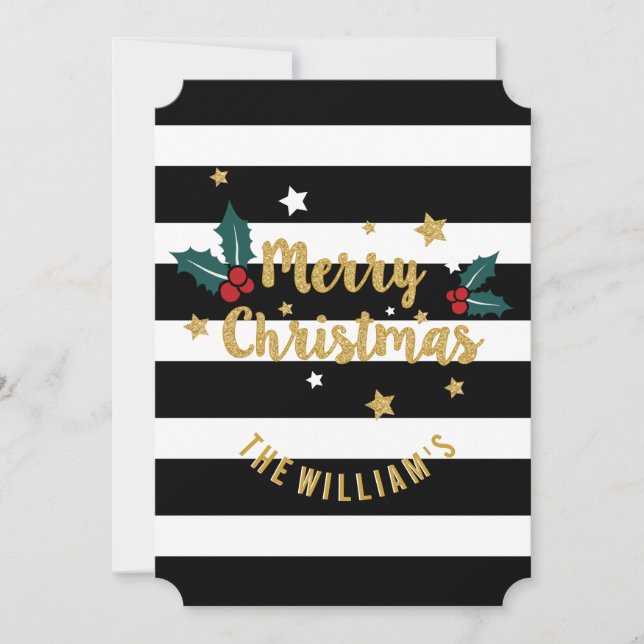 Moderne Streifen & Gold Glitzer Frohe Weihnachten (Vorderseite)