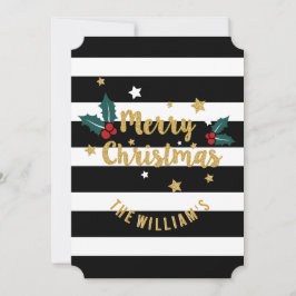 Moderne Streifen & Gold Glitzer Frohe Weihnachten