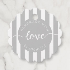 moderne Streifen handgefertigt mit Liebe Monogramm Geschenkanhänger