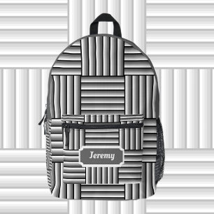 Moderne Streifen in Schwarz, Weiß und Grau - kunde Bedruckter Rucksack