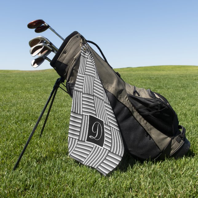 Moderne Streifen in Schwarz, Weiß und Grau - Monog Golfhandtuch (Gras)