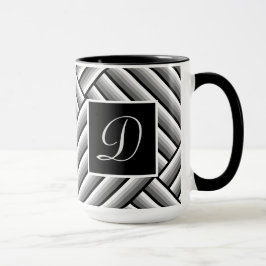 Moderne Streifen in Schwarz, Weiß und Grau - Monog Tasse