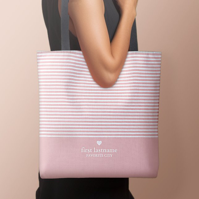 Moderne Streifen mit hochwertiger Herzmonogramm Tasche (Personalized tote bag - Perfect for girl's weekends and bachelorette getaways!)