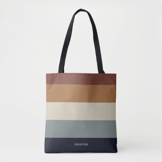 Moderne Streifen mit Monogram Earthy Tasche (Vorderseite)