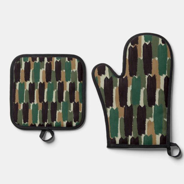 Moderne Streifen Ofenhandschuh & Topflappen-Set (Vorderseite)