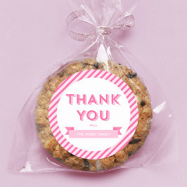 Moderne Streifen Pink Babydusche Danke Runder Aufkleber