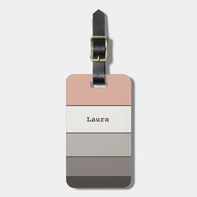 Moderne Streifen Stilvoll Pink Gray Simple Young Gepäckanhänger (Vorderseite vertikal)