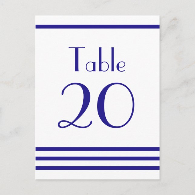 Moderne Streifen-Tischnummern (Navy Blue) Postkarte (Vorderseite)