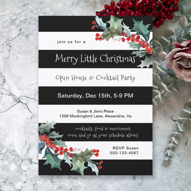 Moderne Streifen und Holly Holiday Party Einladung (Von Creator hochgeladen)