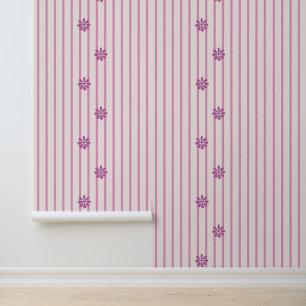 Moderne Streifen und rosa Blüten Tapete
