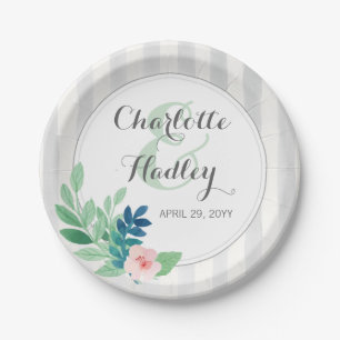 Moderne Streifen Wasserfarbe Bohemische Hochzeit Pappteller