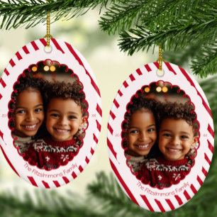 Moderne Streifen-Weihnachtsmann-Zuckerstange 2-sei Keramik Ornament