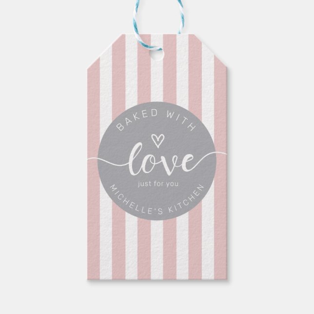 moderne Streifen Zuhause-Backwaren-Monogramm Geschenkanhänger (Vorderseite)