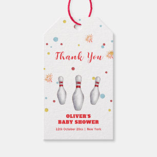 Moderne Strike Up Bowling Baby Shower Begrüßung Geschenkanhänger
