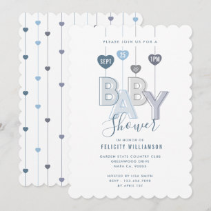 Moderne String Blue Baby Letters hören Babydusche Einladung