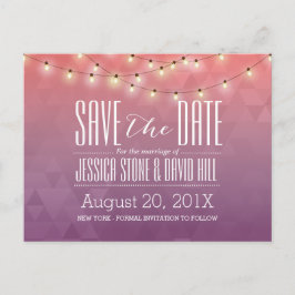 Moderne String Lights Elegante Hochzeit Save the D Ankündigungspostkarte