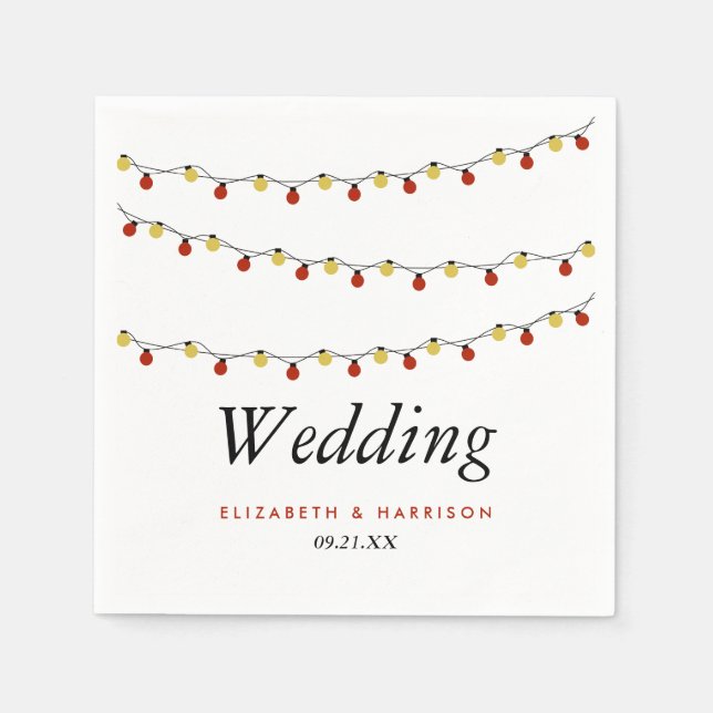 Moderne String Lights, Red & Gold Wedding Serviette (Vorderseite)