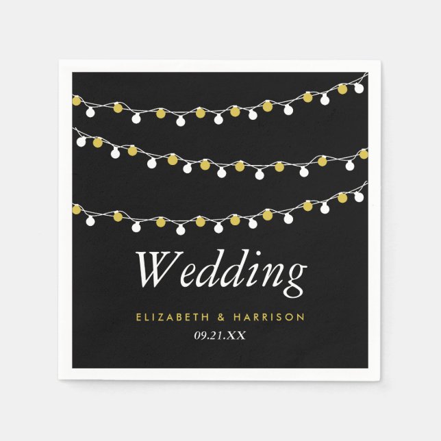 Moderne String Lights, White & Gold Wedding Serviette (Vorderseite)