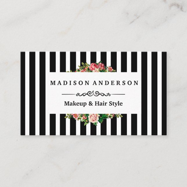 Moderne Strip Floral Business Card Visitenkarte (Vorderseite)